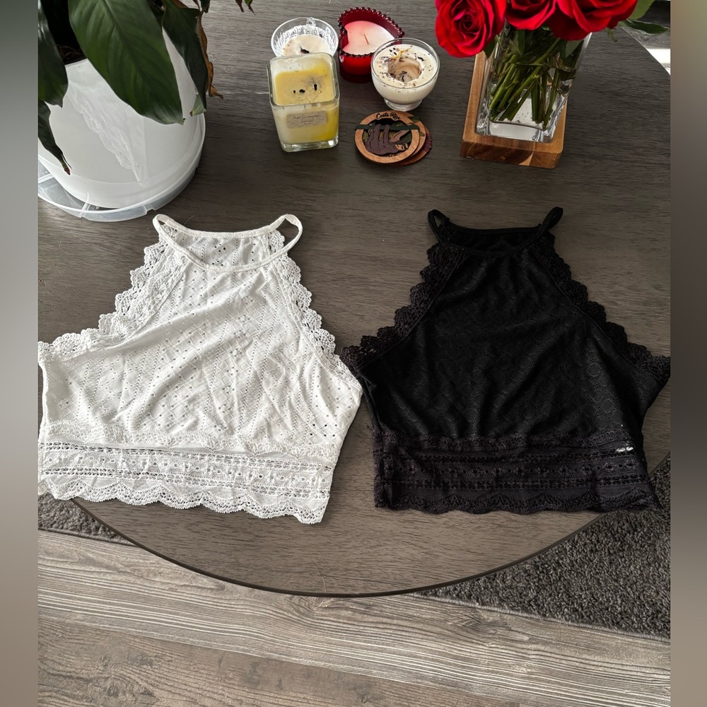 2 women's small S SHEIN cropped tops lace white black lot